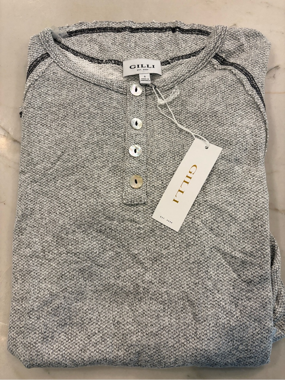 Gilli Gray Button-Front Knit Henley